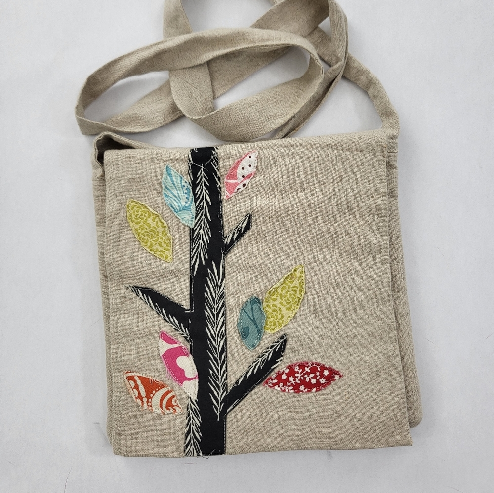 All About Me Boho Leaves Canvas Hobo Crossbody Purse Tote Bag Pockets